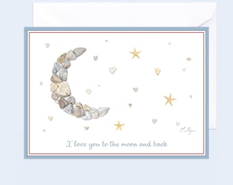 I Love You To The Moon And Back Card, Space Theme Valentine, Loving Stationary