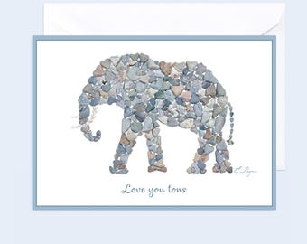 Elephant card, elephant greeting, children's birthday card, love you tons, kids Valentine card, elephant Valentine, elephant lovers card
