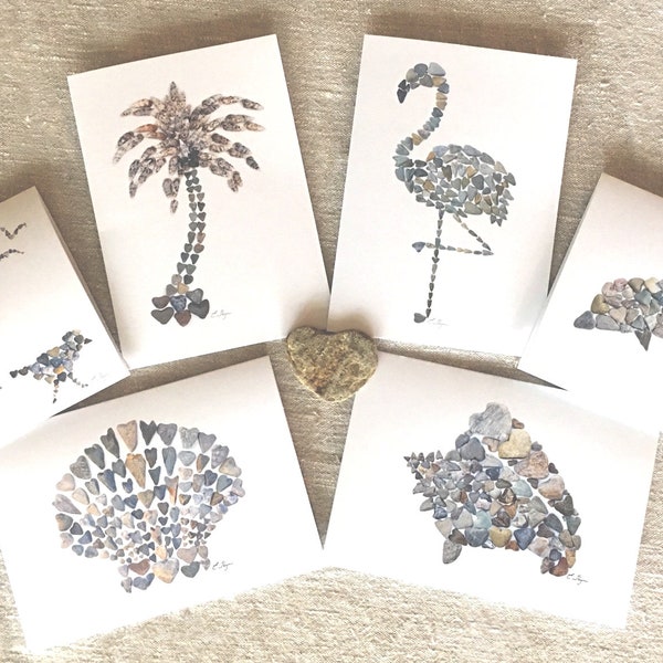 Florida cards, Tropical themed card set, Florida wildlife cards, Florida gift, Flamingo card, Palm tree card, Dolphin card, Conch shell card