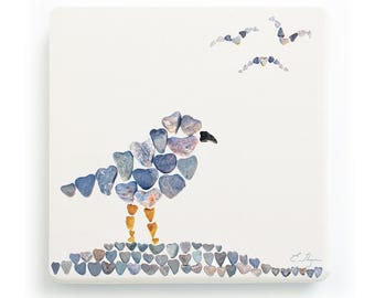 Shorebird Sandstone Coaster, Coastal Tabletop Decor, Beach House Gifts, Heart Rocks Art