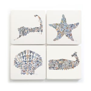 Cape Cod Sandstone Coasters, Whale, Scallop Shell, Starfish, Heart Rocks Art