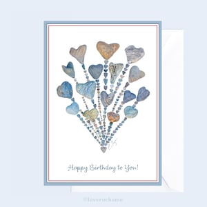 Birthday Balloons Card, Beach Birthday, Heart Rocks Art image 1