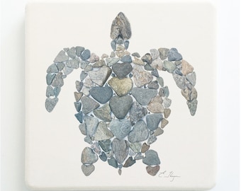 Turtle coaster, turtle coaster set, turtle gifts, turtle lover gifts, sea turtle stone coasters, sea turtle art, heart rocks gifts