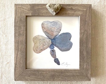 Framed shamrock print, shamrock art, shamrock gifts, Irish art, Irish gifts, Irish decor, St. Patrick's Day, Irish love, heart rock frame