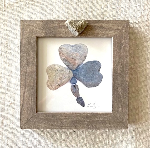 Framed shamrock print, shamrock art, shamrock gifts, Irish art, Irish gifts, Irish decor, St. Patrick's Day, Irish love, heart rock frame