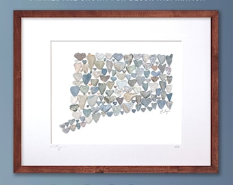 Connecticut print, Connecticut map, Connecticut art, Connecticut decor, Connecticut custom wedding, Connecticut gift, love rocks pebble art