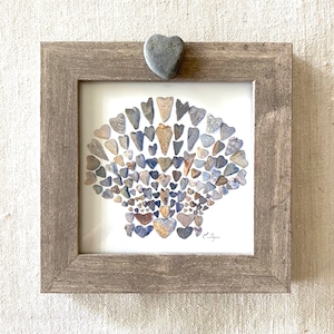 Framed scallop shell print, scallop shell art print, seashell gifts, seashell decor, shell lover gift, coastal art, heart rocks art