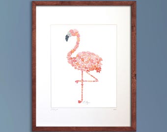Flamingo Art Print, Beach House Wall Decor, Tropical Coastal Decorating