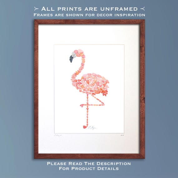 Flamingo Art Print, Beach House Wall Decor, Tropical Coastal Decorating