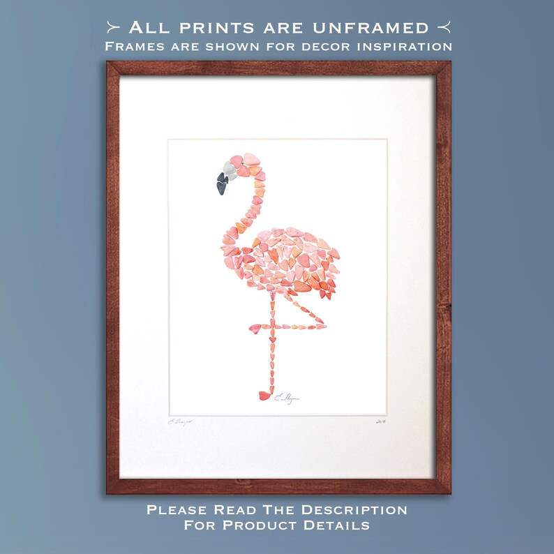 Flamingo Art Print, Beach House Wall Decor, Tropical Coastal Decorating image 1