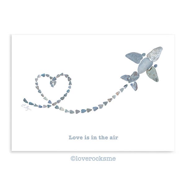 Love is in the air card, airplane valentine, destination wedding, card for couple, card for pilot, airplane card, airplane lover, pebble art