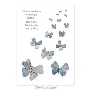Those we love don&#39;t go away card, butterfly sympathy card, condolence card, memorial card, bereavement card, in memory of, heart rocks art