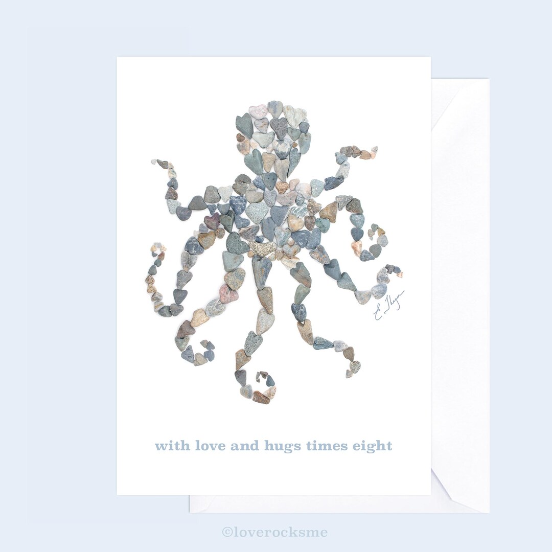 Lucky Octopus Note Heart Rock Octopus Card, Octopus Love Note, Coastal Stationary - Etsy