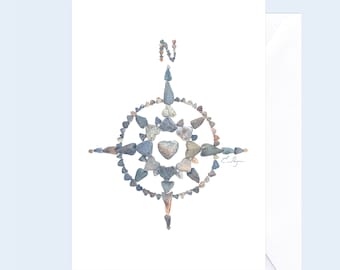 Compass card, you are my true north card, nautical card, nautical valentine, compass rose card, coastal card, card for a sailor, heart rocks