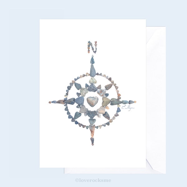 Compass card, you are my true north card, nautical card, nautical valentine, compass rose card, coastal card, card for a sailor, heart rocks
