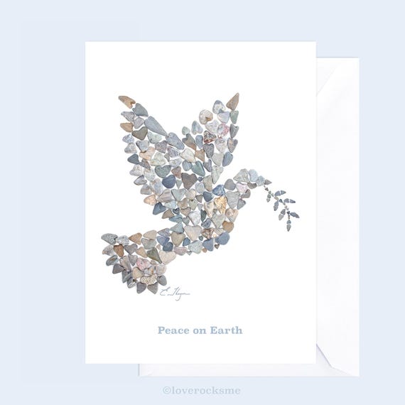 Peace on Earth card, Christmas dove card, beach Christmas card, coastal Christmas cards, unique holiday cards, Christmas love, pebble art