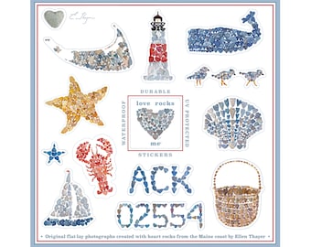 Nantucket Vinyl Sticker Sheet, Sconset Decals, Whale, Sankaty Light, ACK, 02554