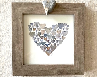 Framed heart print, heart of hearts art, heart rock frame, gifts with love, heart full of love, heart rocks art, Valentine's gift