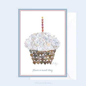 Cupcake Birthday Card, Beach Birthday, Have a Sweet Day, Heart Rocks