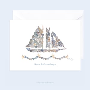 Seas & Greetings card, boat holiday card, nautical holiday card, Maine Christmas cards, coastal Christmas cards, boat Christmas cards