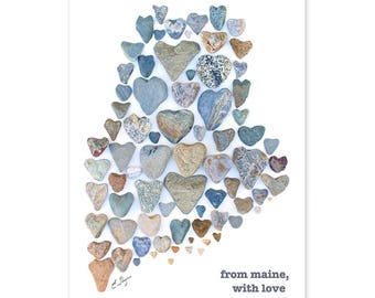 Maine card, Maine state map, Maine state card, Maine wedding, Maine engagement, Maine map gifts, Maine Valentine, love rocks pebble art