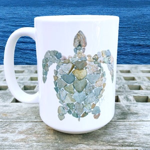 Sea turtle mug, Turtle lover gift, Turtle art, Turtle kitchen decor, Coastal mug, Beach mug, Coastal hostess gift, Beach house decor