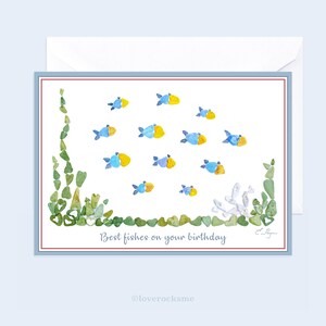 Best fishes card, birthday card for fisherman, humorous birthday card, funny birthday card, school of fish, love rocks me, pebble art