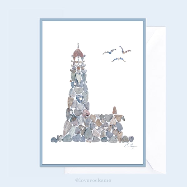 Lighthouse card, lighthouse art card, Maine lighthouse card, lighthouse lover card, coastal card, Maine gifts, lighthouse valentine