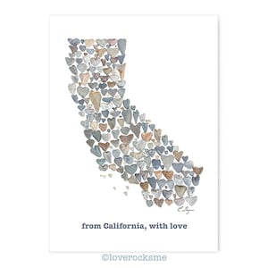 California card, California state map, California wedding, California engagement, California love, California gift, love rocks pebble art