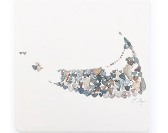 Nantucket Sandstone Coaster, Nantucket ACK Gifts, Heart Rocks Art