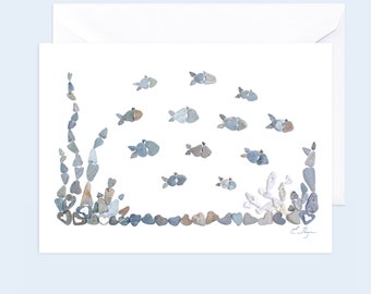School of Fish Card, Maine Heart Rock Art, Marine Life Note Card