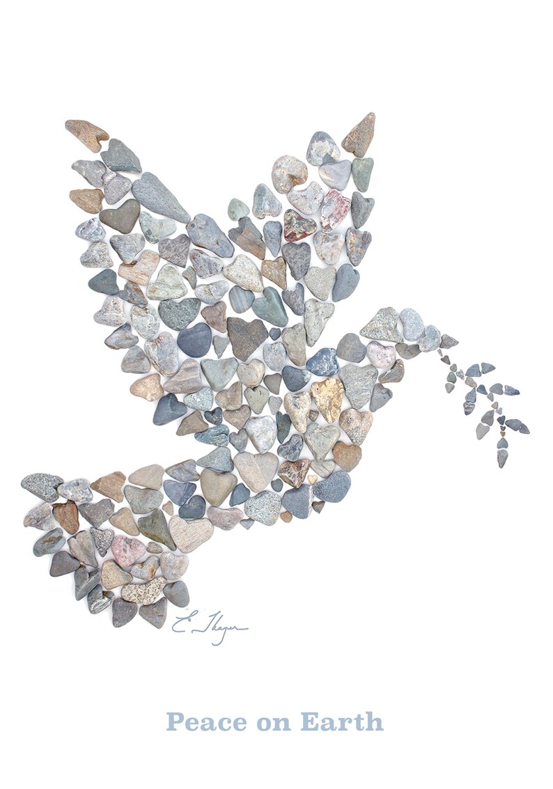 Peace on Earth card, Christmas dove card, beach Christmas card, coastal Christmas cards, unique holiday cards, Christmas love, pebble art bild 2