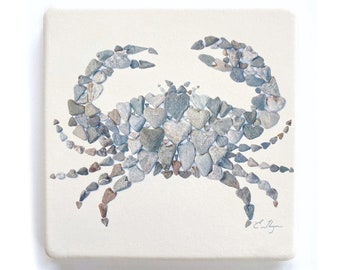 Crab coasters, Crab decor, Crab art gifts, Crab lover gifts, Sea life coasters, Beach house coasters, Maryland coasters, heart rocks