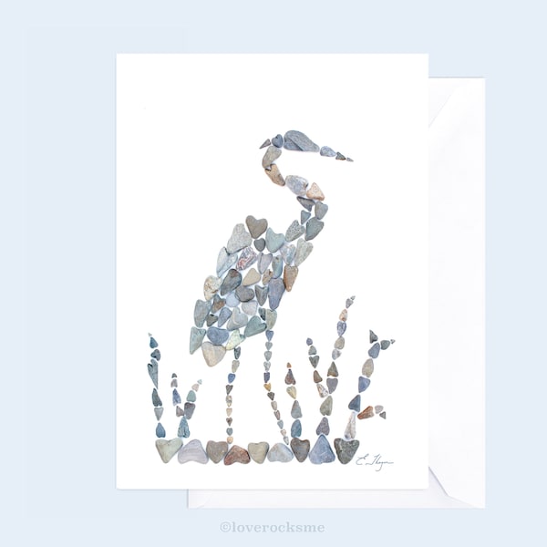 Great blue heron card, heron art card, wildlife art card, egret art card, heron lover card, Maine made card, egret lover card