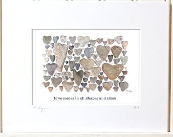 Love Comes in All Shapes and Sizes print, inspirational wall art, positive affirmation, inspirational quote, gift for a friend, pebble art