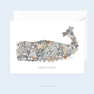 Whale wishes card, coastal get well card, whale lover card, whale stationary, whale valentine, sea life card, marine life card, heart rocks
