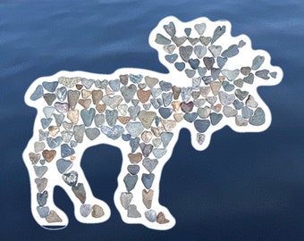 Moose Vinyl Sticker, Wildlife Love Decal, Maine Woods Party Favor, Heart Rocks