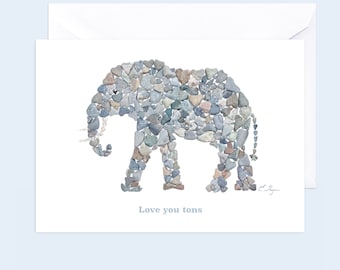 Elephant card, elephant greeting, children's birthday card, love you tons, kids Valentine card, elephant Valentine, elephant lovers card