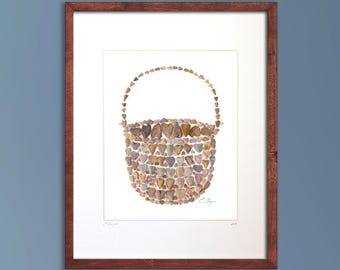 Nantucket Lightship Woven Basket Print, Nantucket Wall Art, Heart Rocks