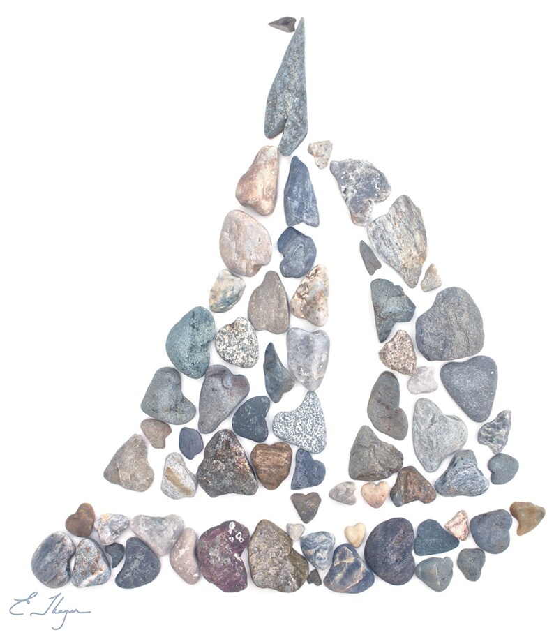 Heart Rocks Sailboat Art Print, Beach House Wall Art, Gift for a Sailor, Coastal Decorating image 4