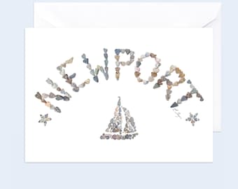 Newport Sailboat Card, Rhode Island Love, Heart Rocks Art