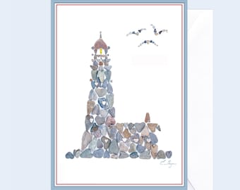 Lighthouse Card, Coastal and Nautical Stationary, Beach Thank You
