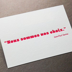 Carte Letterpress citation Jean-Paul Sartre