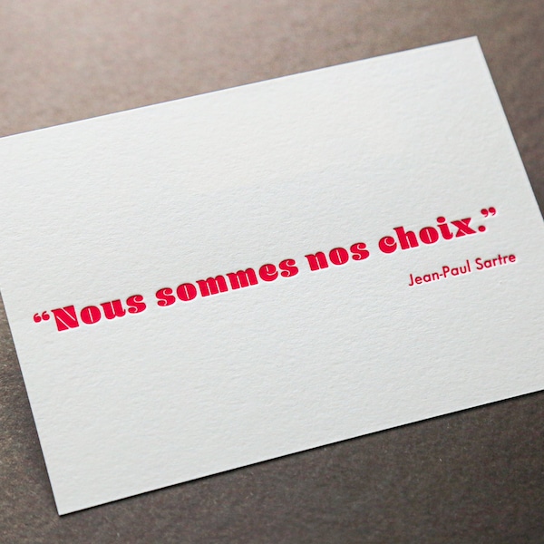 Carte Letterpress citation Jean-Paul Sartre