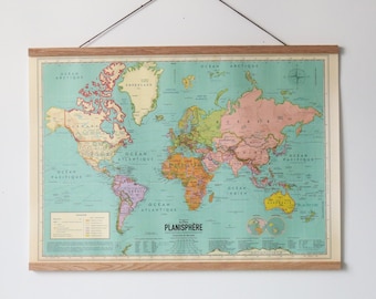 Affiche XL Carte du monde 2022, world map, style vintage (planisphère en  Français) 100 cm x 70 cm