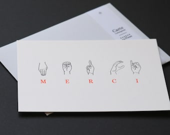 Carte Merci en alphabet dactylologique et Impression typographique