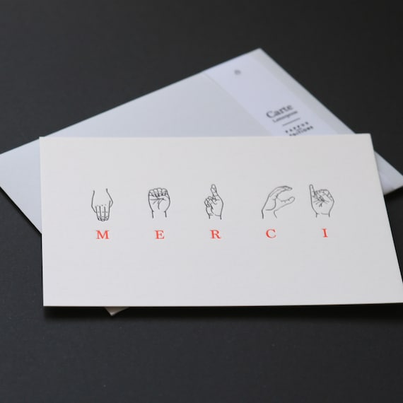 Carte Merci en alphabet dactylologique et Impression typographique