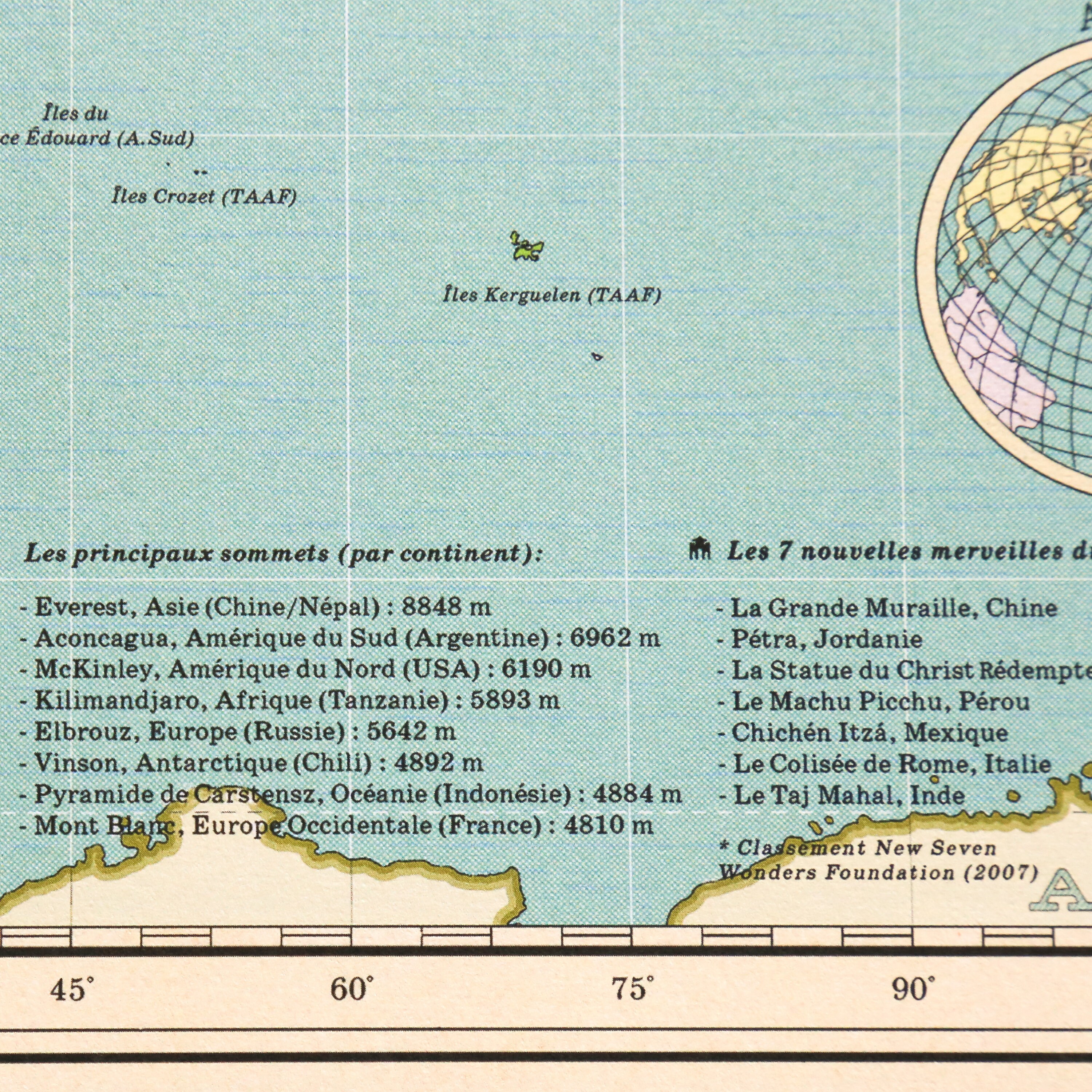 Planisphère Mappemonde Vintage - Textes en français. Vecteur CMJN Poster