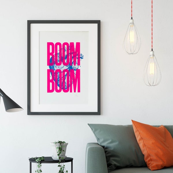 Boom Boom Neon Pink Siebdruck-Poster 50 x 70 cm – vom Künstler signiert