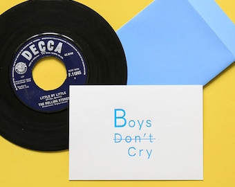 Letterpress card "Boys don't cry"